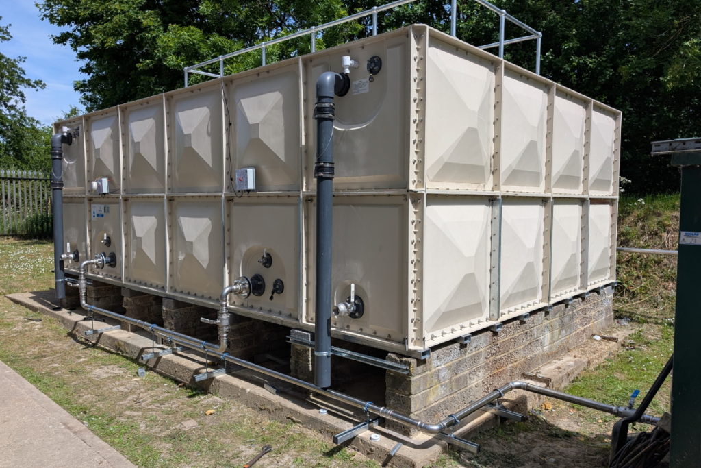 GRP sectional cold water storage tank replacement at The Beetroot Factory food production site